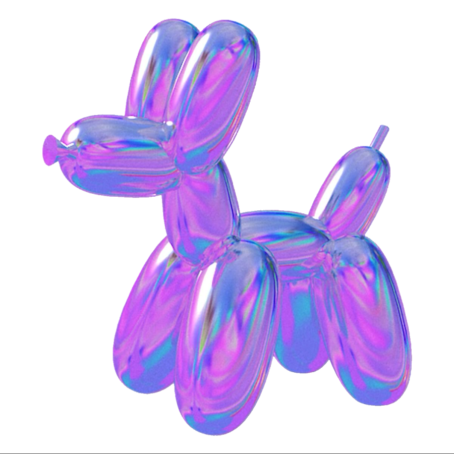 a purple balloon dog on a white background