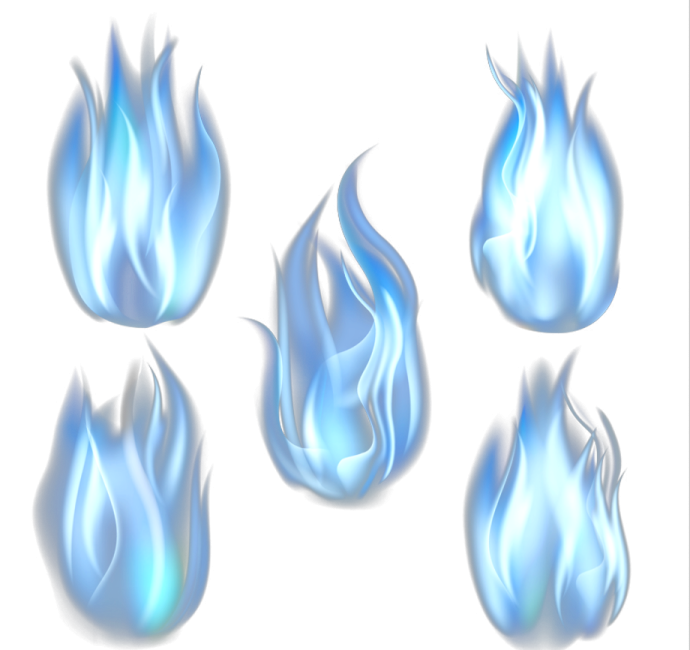 a set of blue flames on a white background