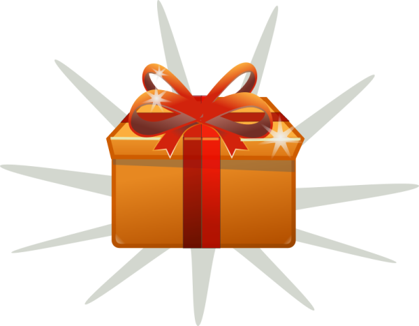 a brown gift box with a red bow