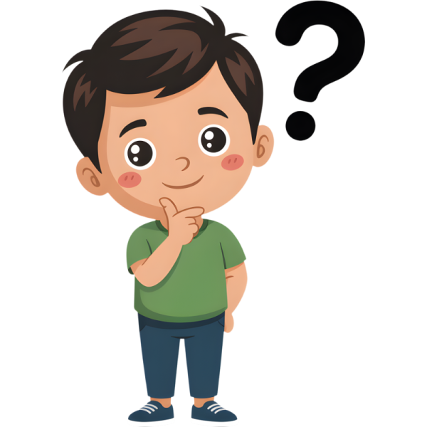 a boy with a question mark