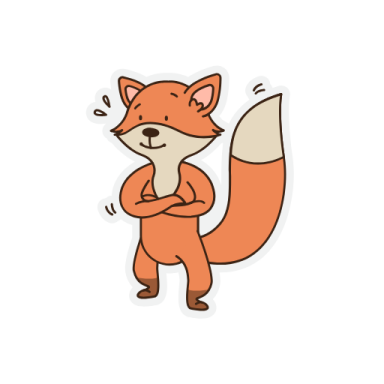 a cartoon fox standing with his arms crossed