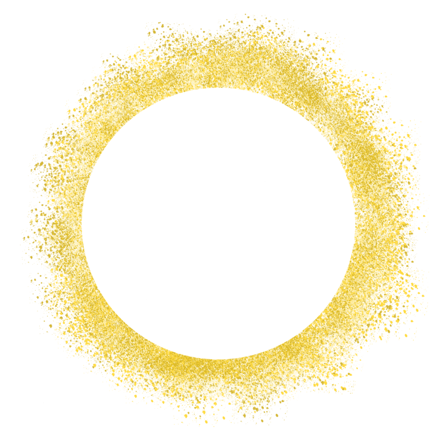 a circle of gold glitters on white background