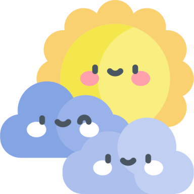 three clouds with smiling faces on them