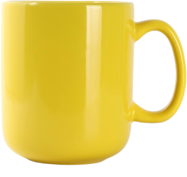 a yellow mug on a white background