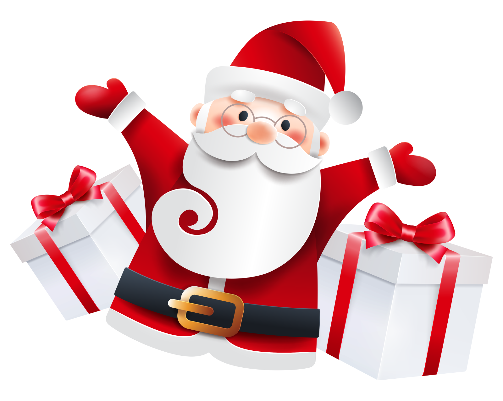 a santa claus holding two presents