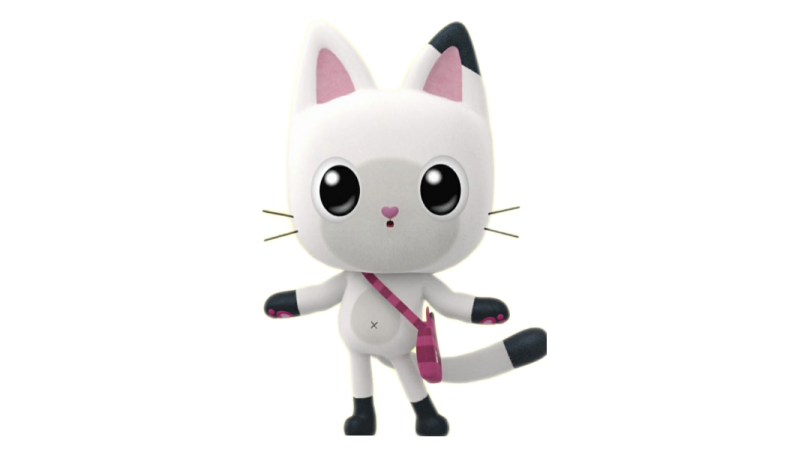 a white cat wearing a pink tie and black shoes