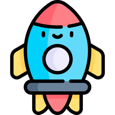 a cartoon rocket with a smiling face