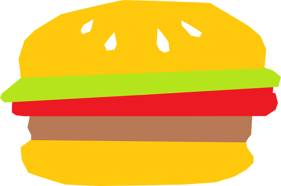 a hamburger with red, green and yellow stripes