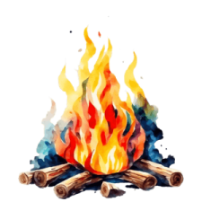 a watercolor drawing of a campfire