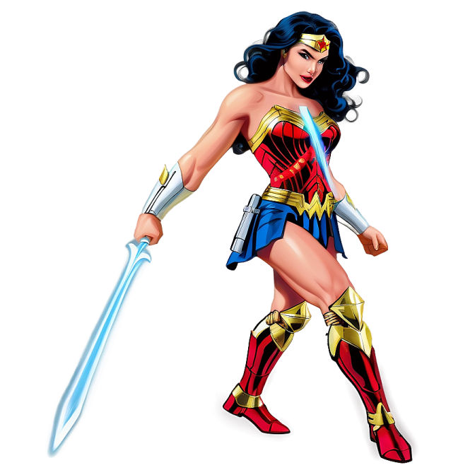 a woman in wonder costume holding a sword