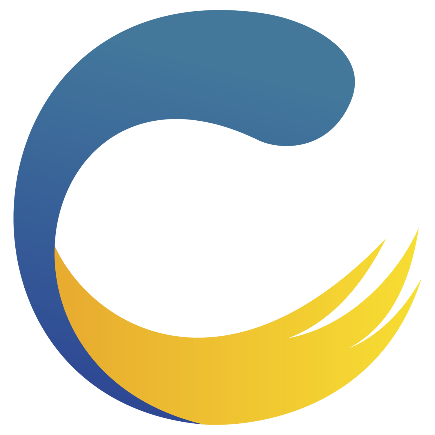 a blue and yellow circle with the letter c on it