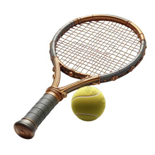 a tennis racket and ball on a white background