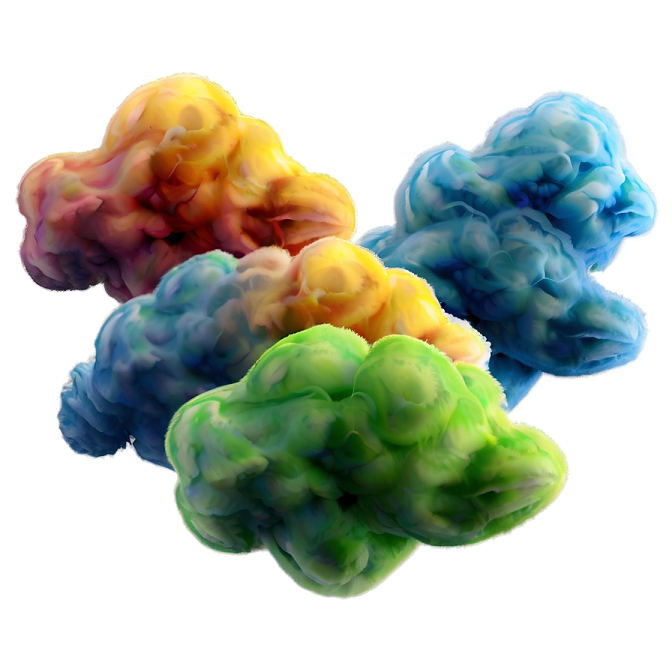 three colored smokes on a white background
