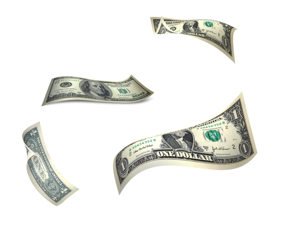 a hundred dollar bill falling from the top to the bottom