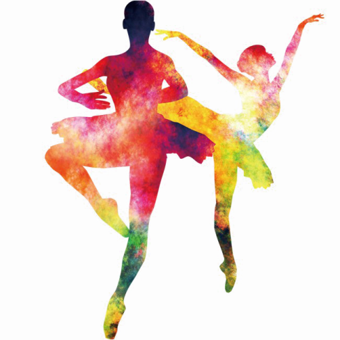 a silhouette of two dancers in watercolors