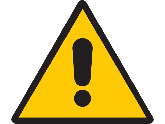 a yellow warning sign with a black and yellow triangle