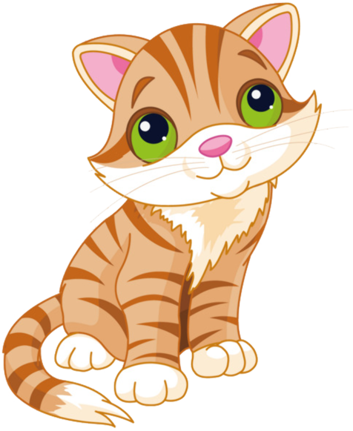 a cartoon cat with green eyes sitting down
