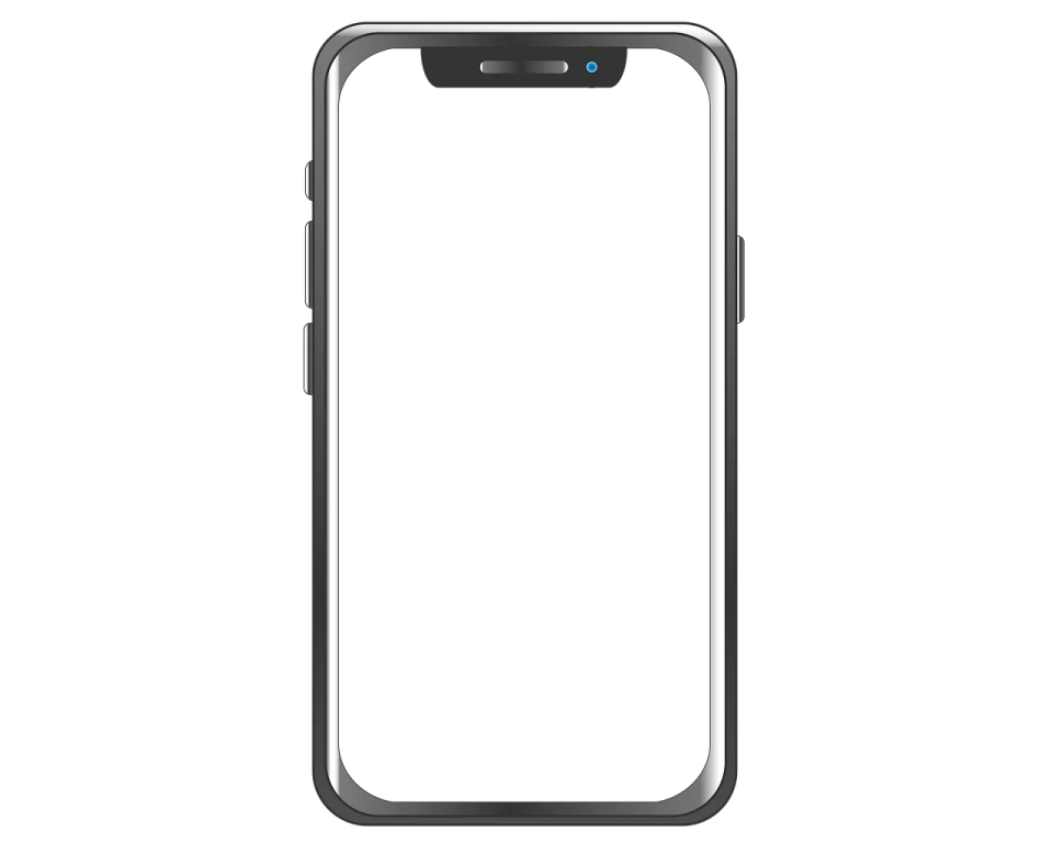 an iphone with a white screen and black frame