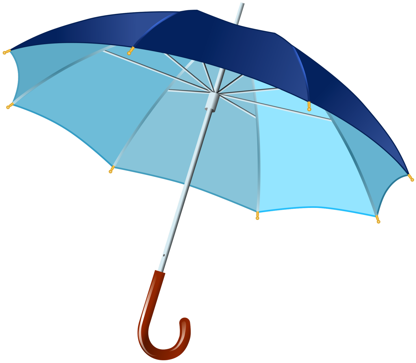 a blue umbrella with a wooden handle