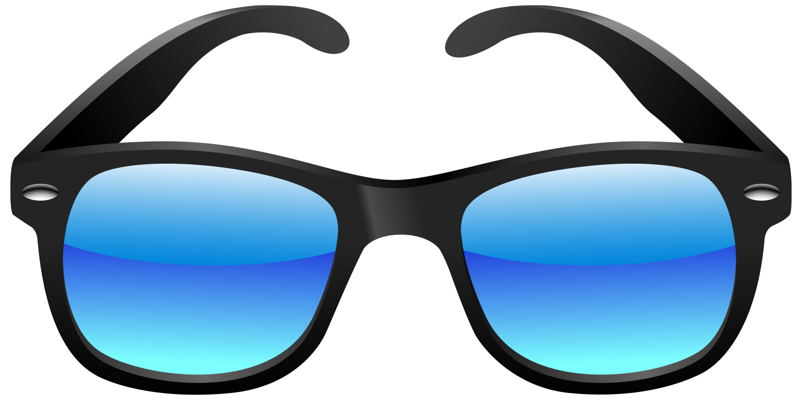 a pair of black sunglasses with blue lenses