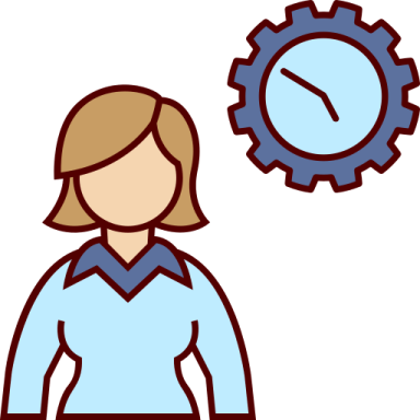 a woman standing in front of a clock