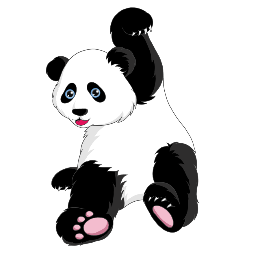 a panda bear with blue eyes sitting on the ground