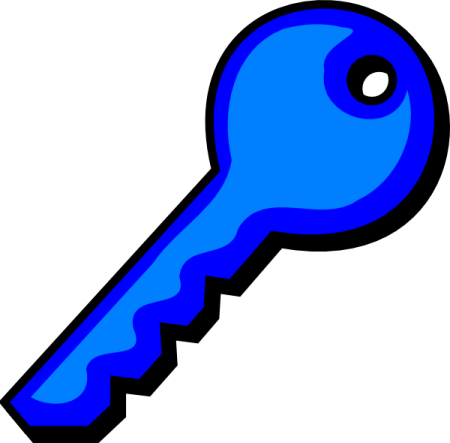 a blue key on a white background