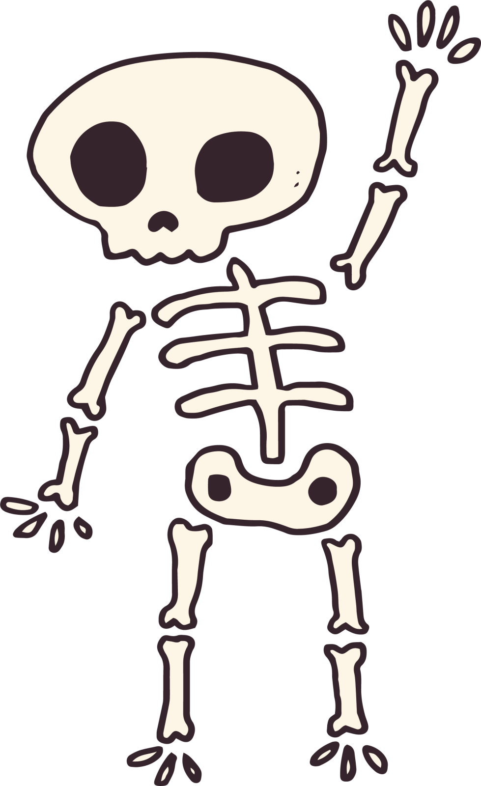 a cartoon skeleton with one hand up