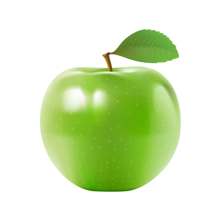 a green apple with a leaf on top