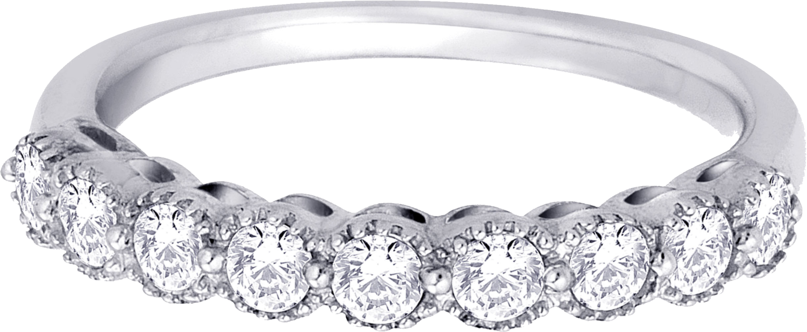 a white gold ring with five round diamonds