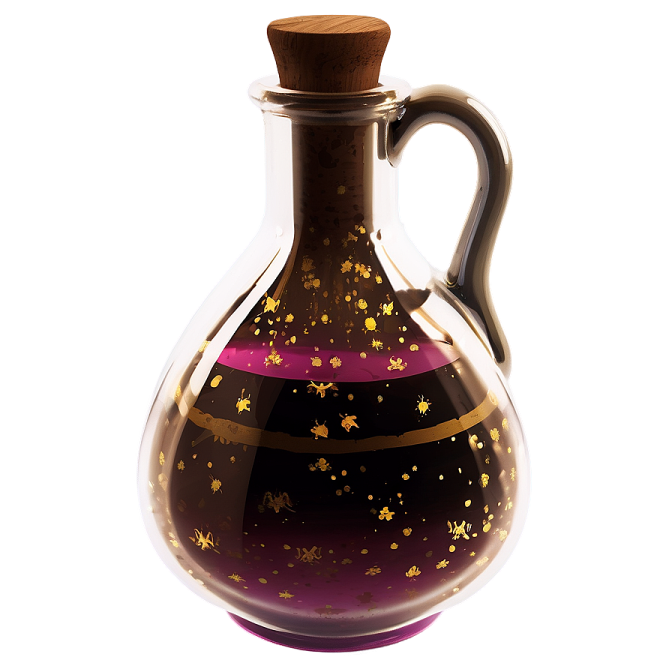 a brown and purple glass bottle