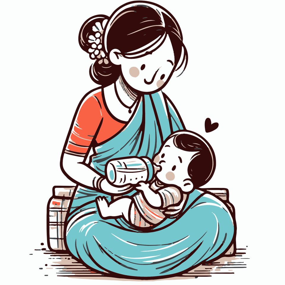 a mother breasting her baby