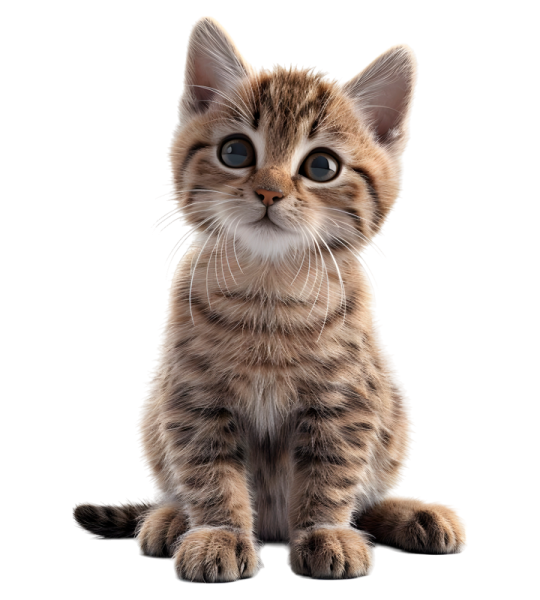 a small kitten with blue eyes sitting down