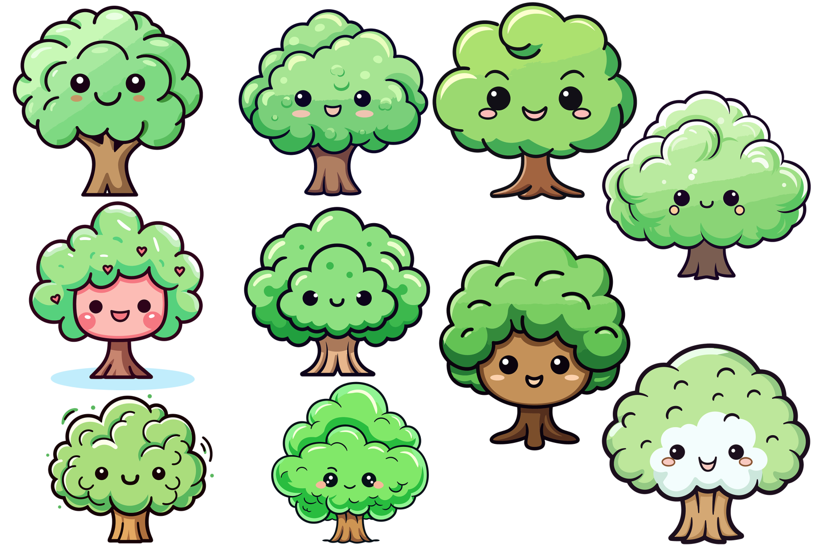 a set of cartoon trees