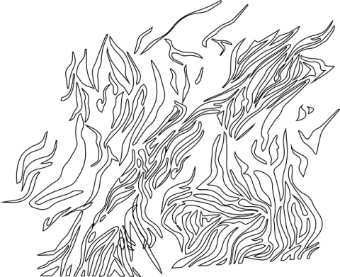 a black and white drawing of flames