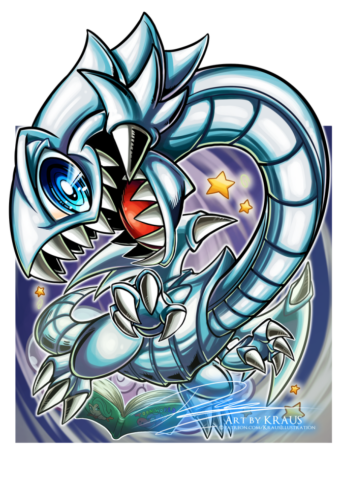a drawing of a white dragon with blue eyes