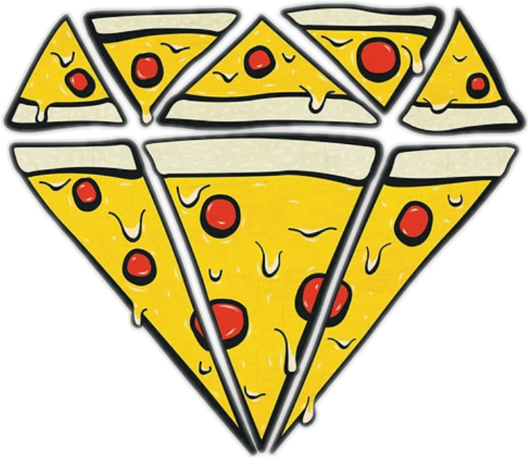 a piece of pizza with three slices cut into it