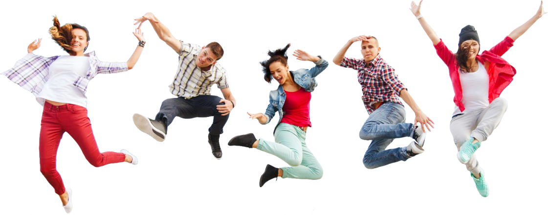 a group of people jumping in the air