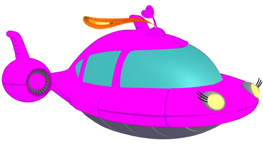 a pink submarine with an orange nose