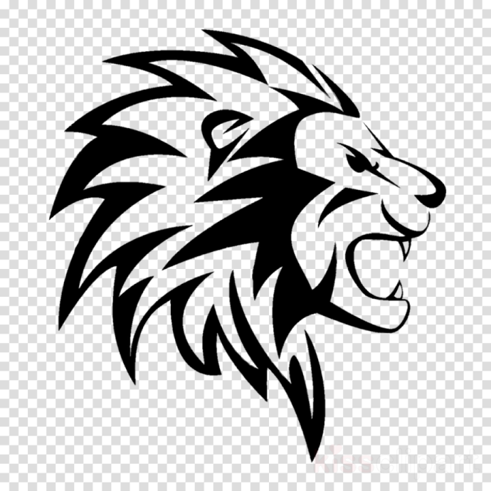 a black and white lion head on transparent background