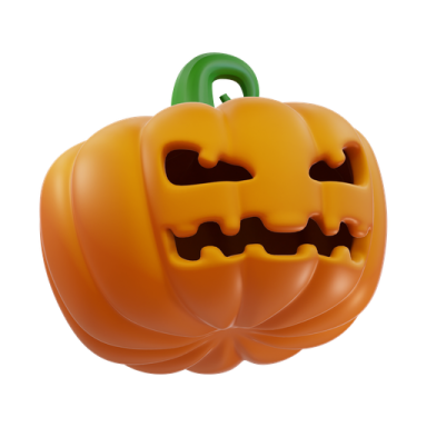 an orange halloween pumpkin with a green nose