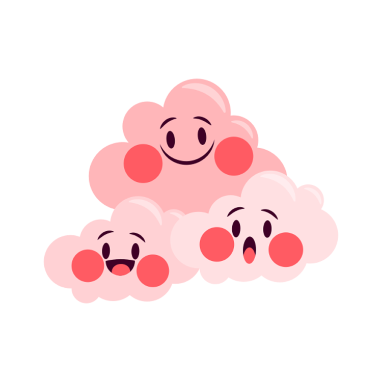 a pile of white clouds with smiling faces