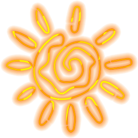 an orange sun with yellow rays