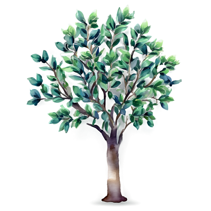a watercolor painting of a tree with leaves