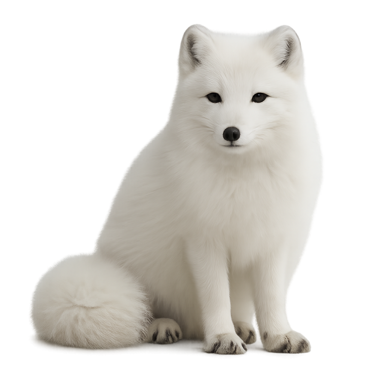 a white fox sitting on the ground