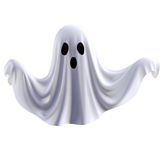 a white ghost with black eyes