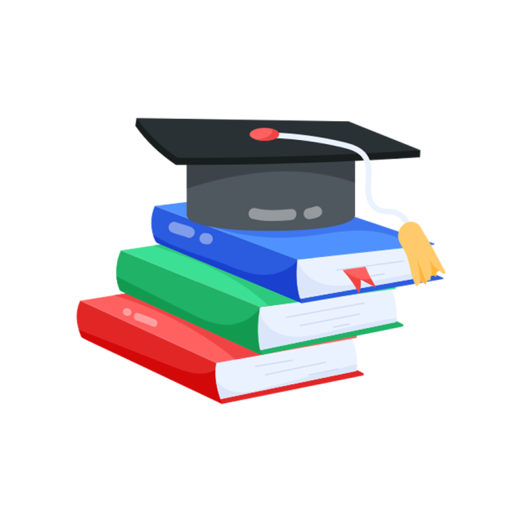 a stack of books with a graduation cap on top