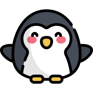 a cartoon penguin with pink eyes
