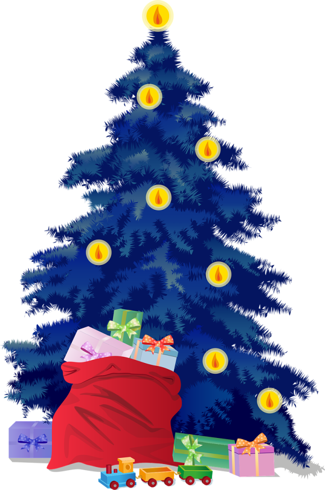 a christmas tree with presents under it