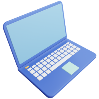 a blue laptop with a white keyboard